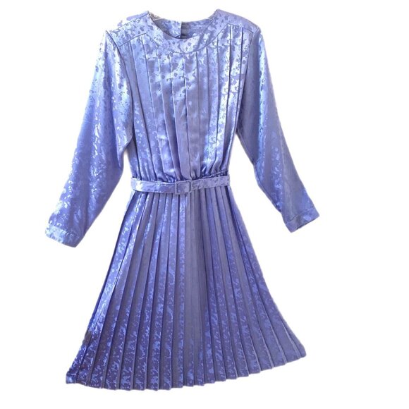 In the Mood Dresses & Skirts - Vintage In the Mood Pleated Accordion Dress Purple Long Sleeve Belted Buttons